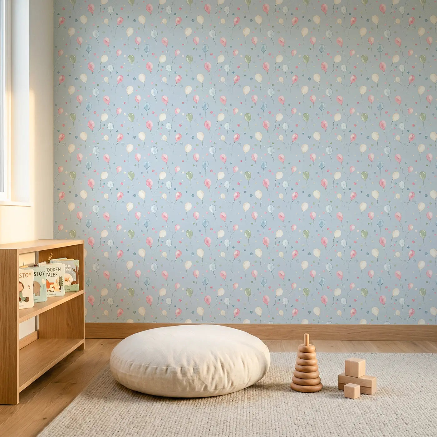 Miniature Balloon Scatter Watercolor wallpaper in Scandinavian nursery - Whimsy Tots