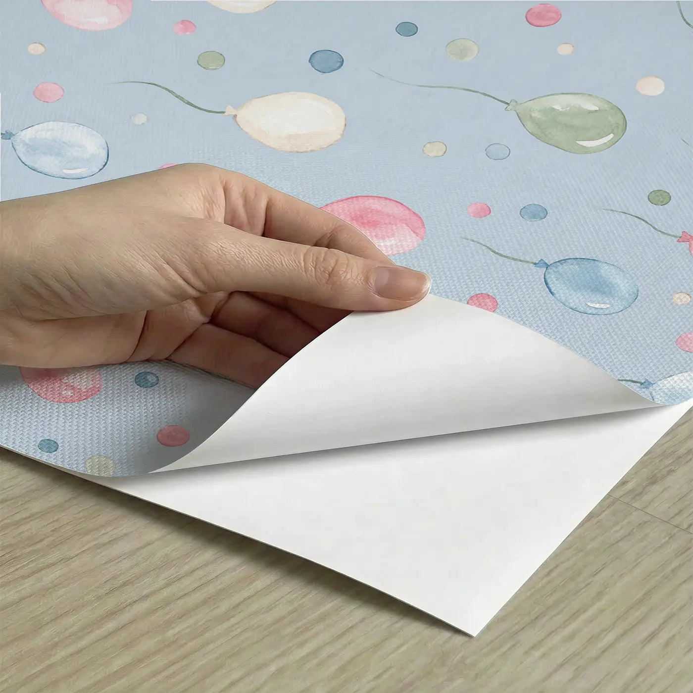 Miniature Balloon Scatter Watercolor peel and stick material close-up - Whimsy Tots