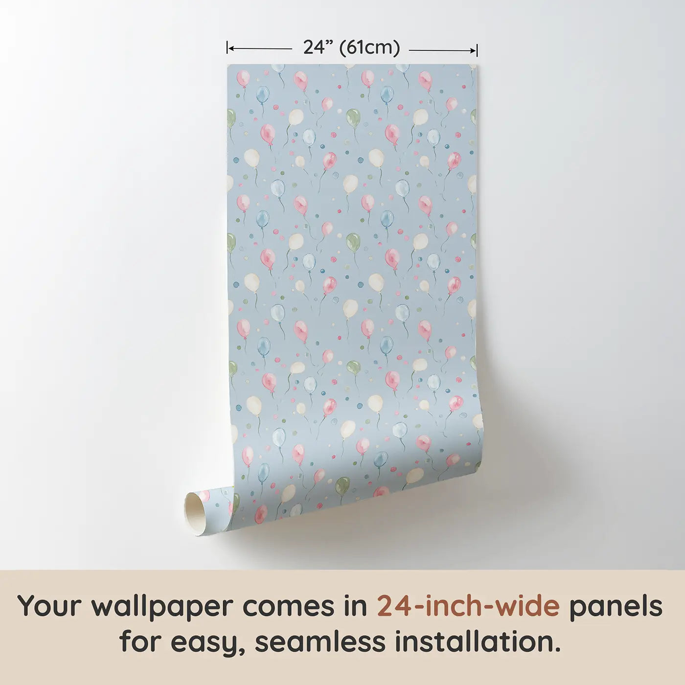 Miniature Balloon Scatter Watercolor wallpaper panel dimensions - Whimsy Tots