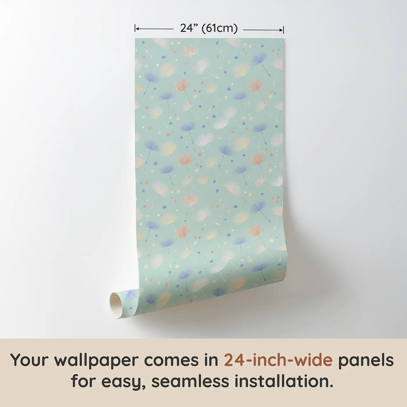 Dandelion Seeds Soft Pastel wallpaper panel dimensions - Whimsy Tots