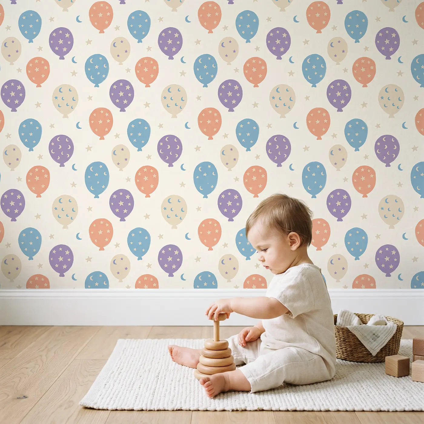 Whimsical Balloon Modern Illustration wallpaper in styled kids room - Whimsy Tots