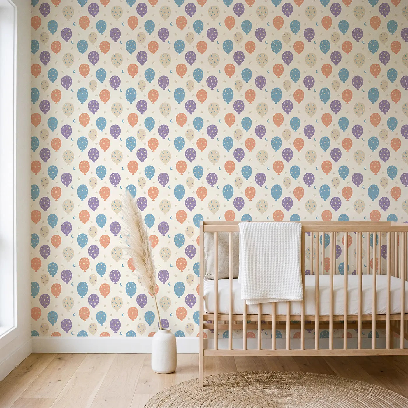 Whimsical Balloon Modern Illustration wallpaper in Scandinavian nursery - Whimsy Tots
