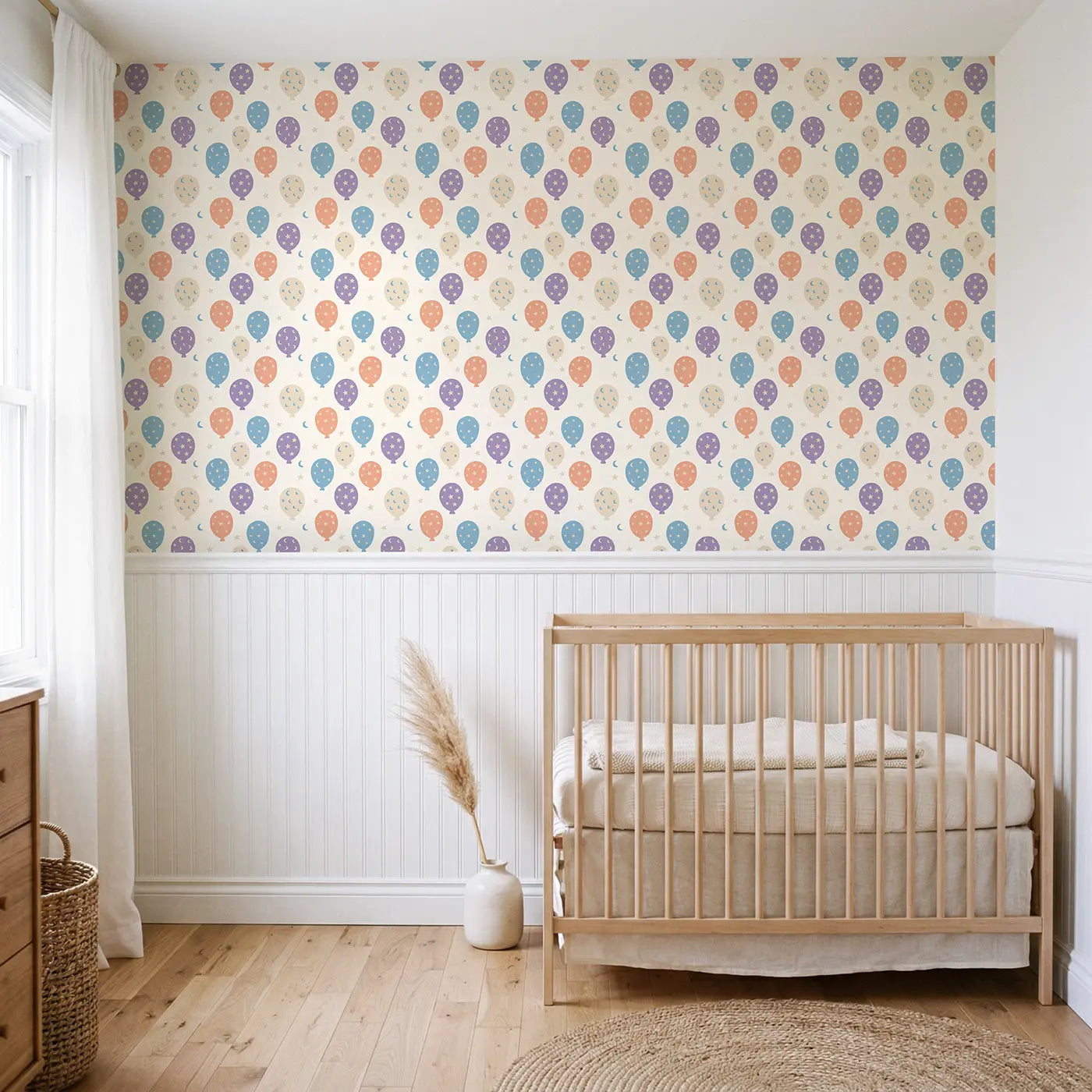 Whimsical Balloon Modern Illustration wallpaper above wainscoting - Whimsy Tots