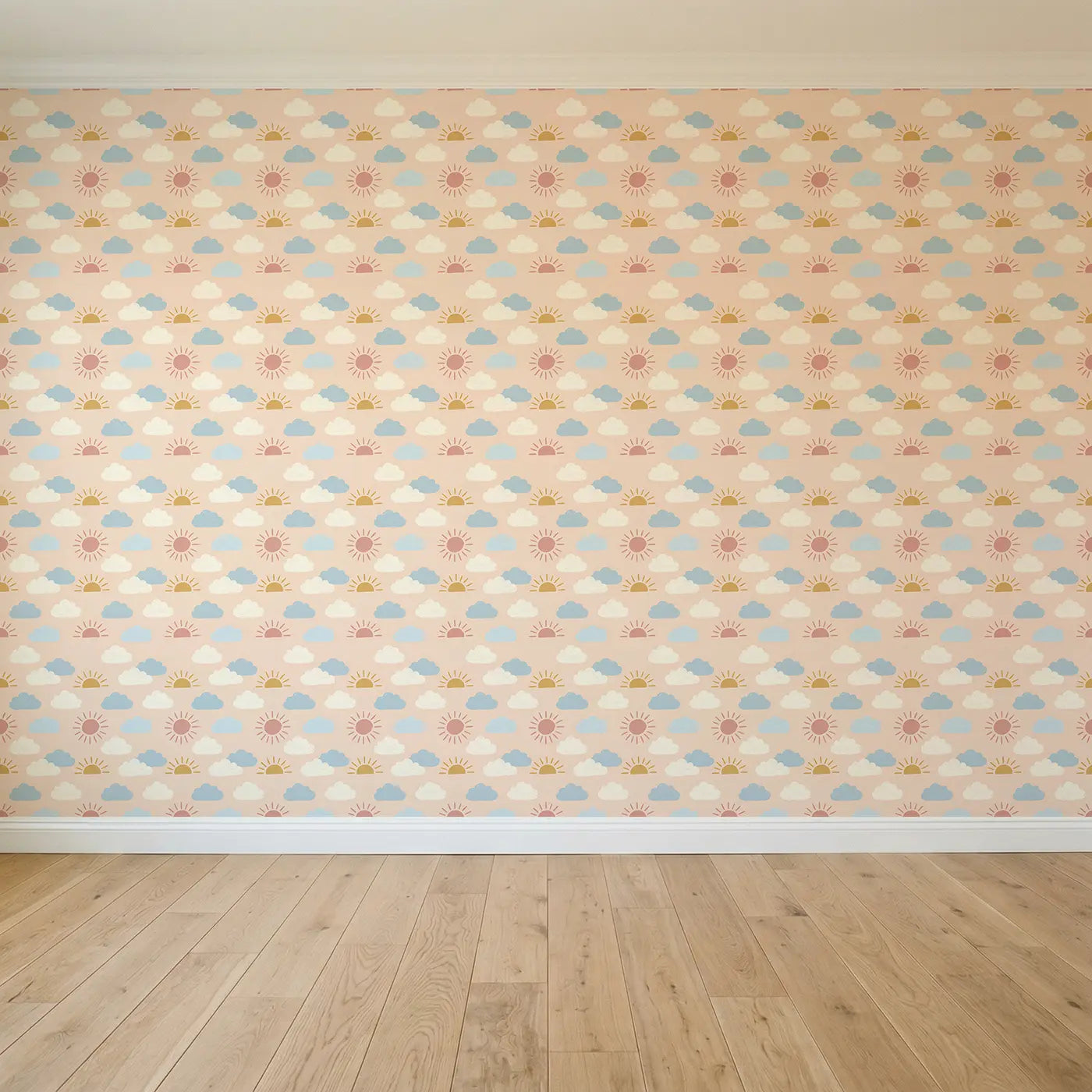 Scattered Cotton-Ball Clouds Modern Illustration seamless wallpaper full pattern - Whimsy Tots