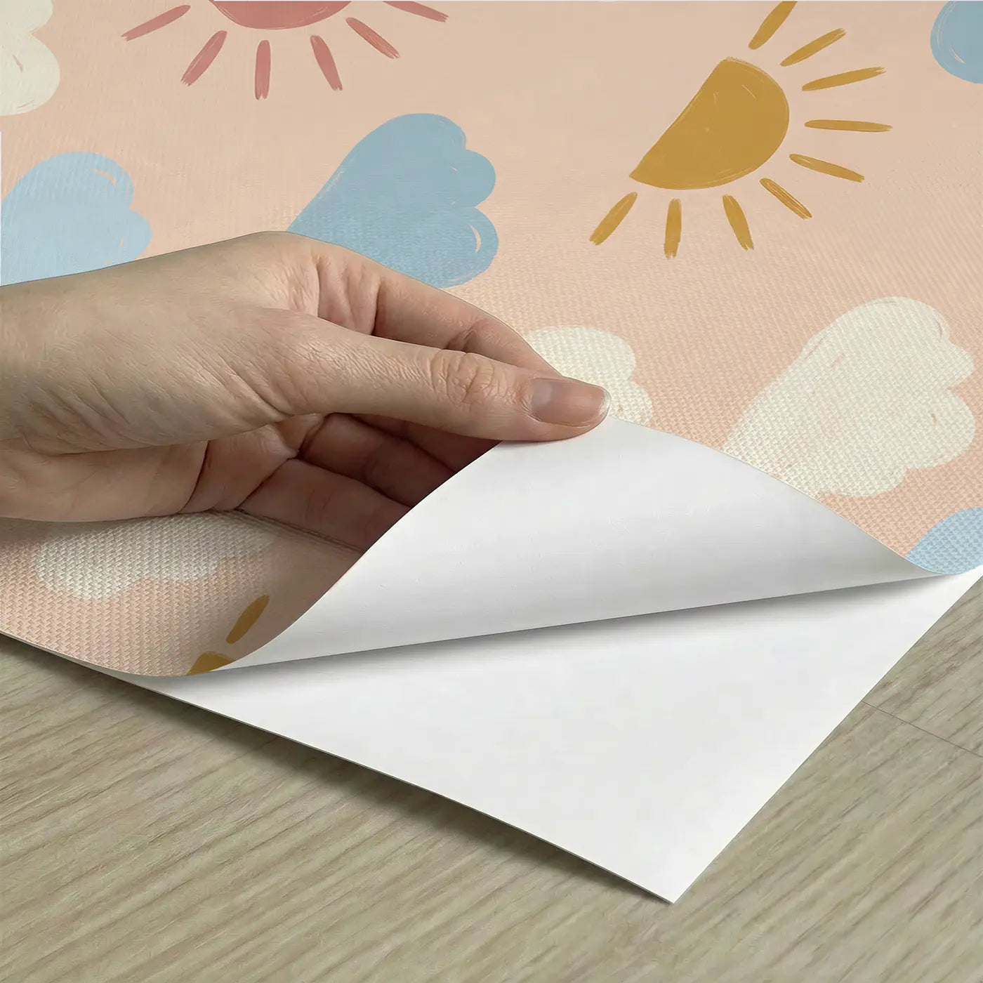 Scattered Cotton-Ball Clouds Modern Illustration peel and stick material close-up - Whimsy Tots