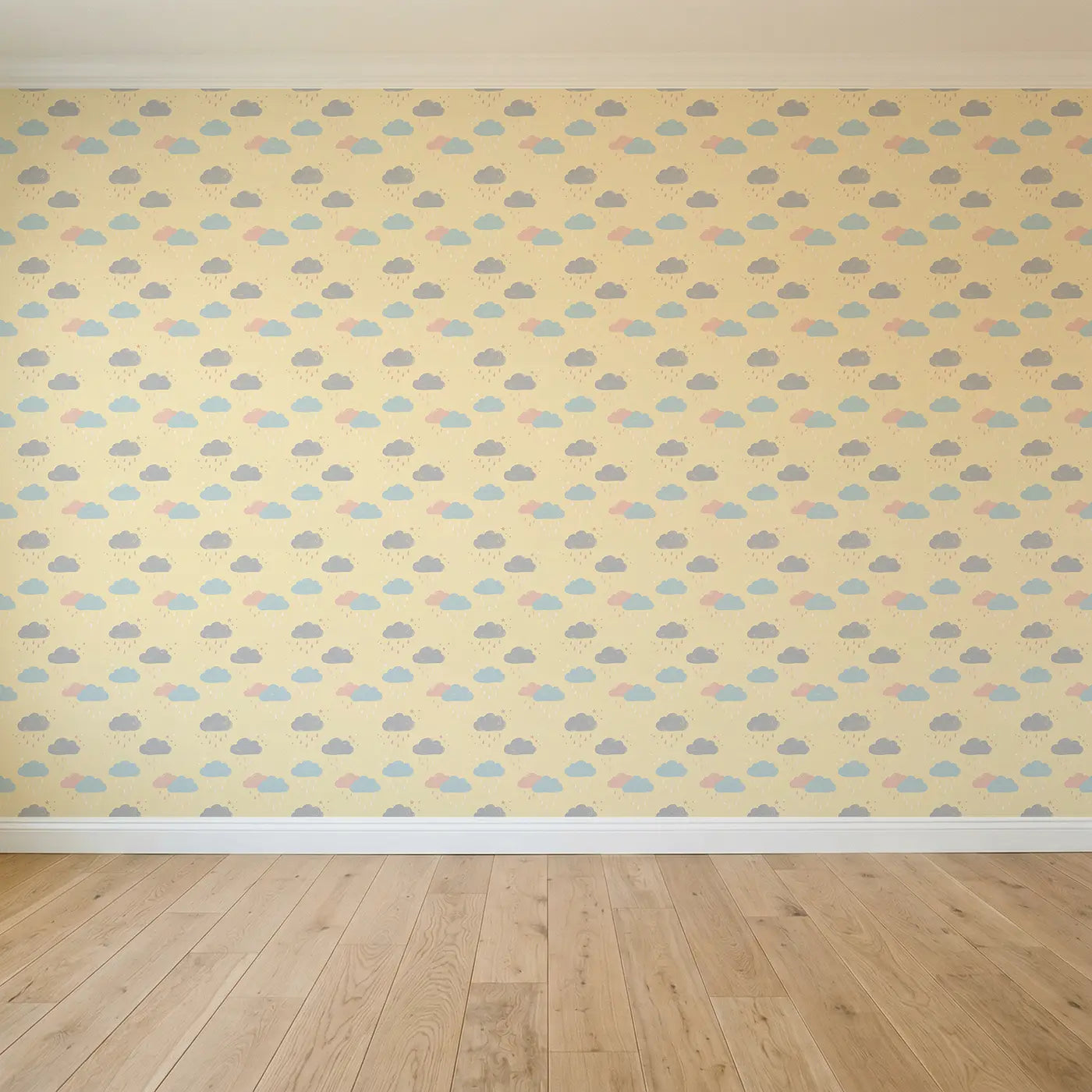 Rain Clouds Gentle Modern Illustration seamless wallpaper full pattern - Whimsy Tots