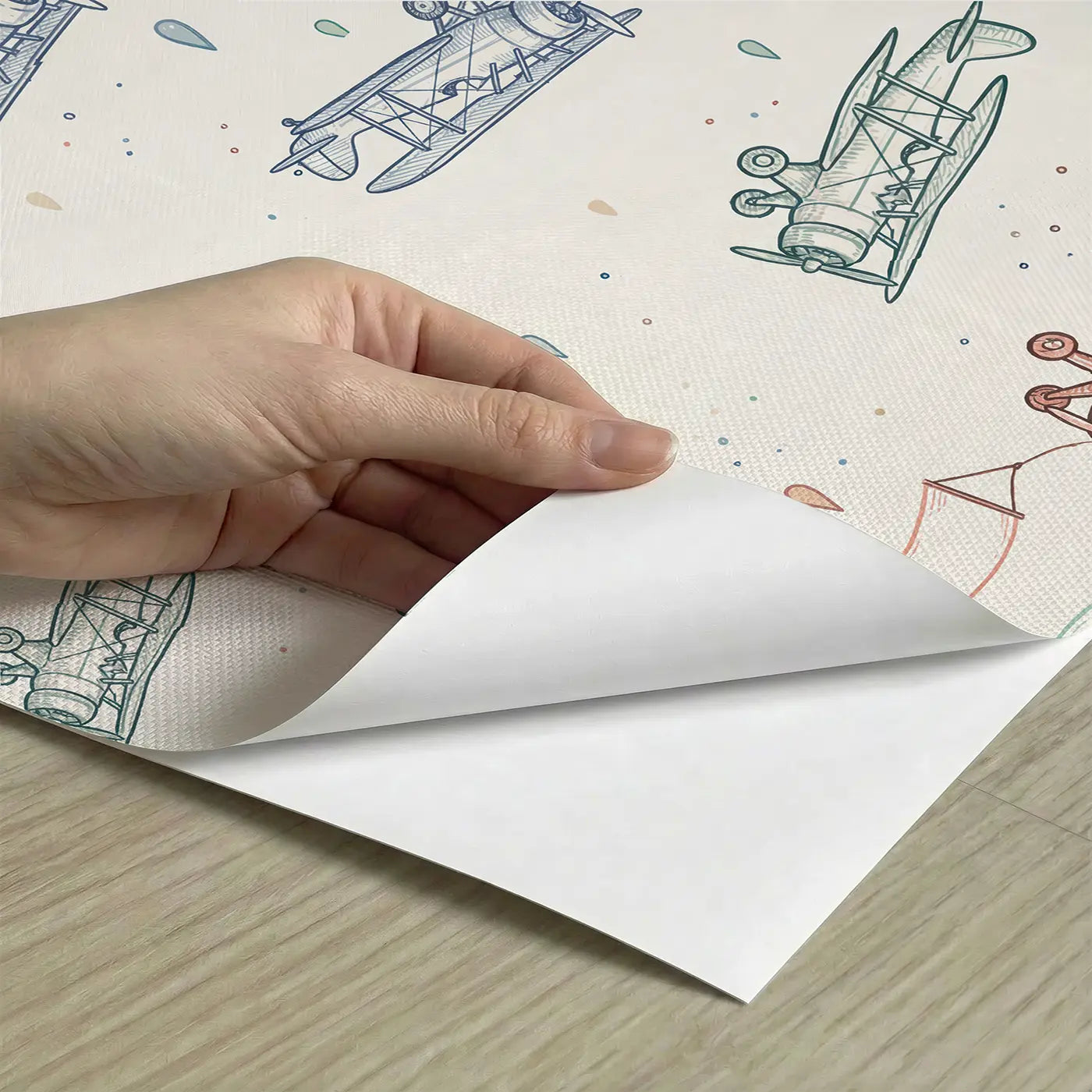 Propeller Planes Hand-Drawn peel and stick material close-up - Whimsy Tots