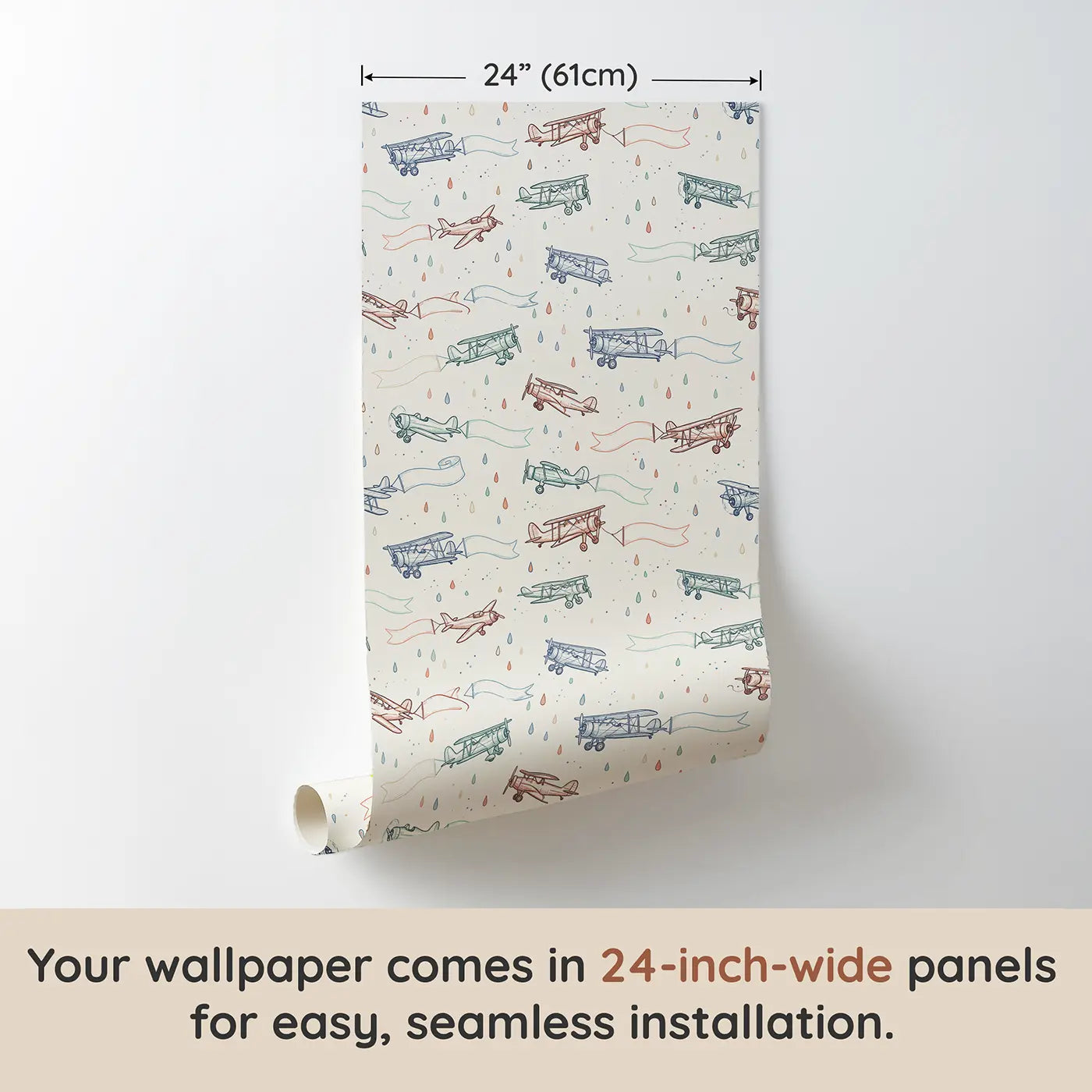 Propeller Planes Hand-Drawn wallpaper panel dimensions - Whimsy Tots