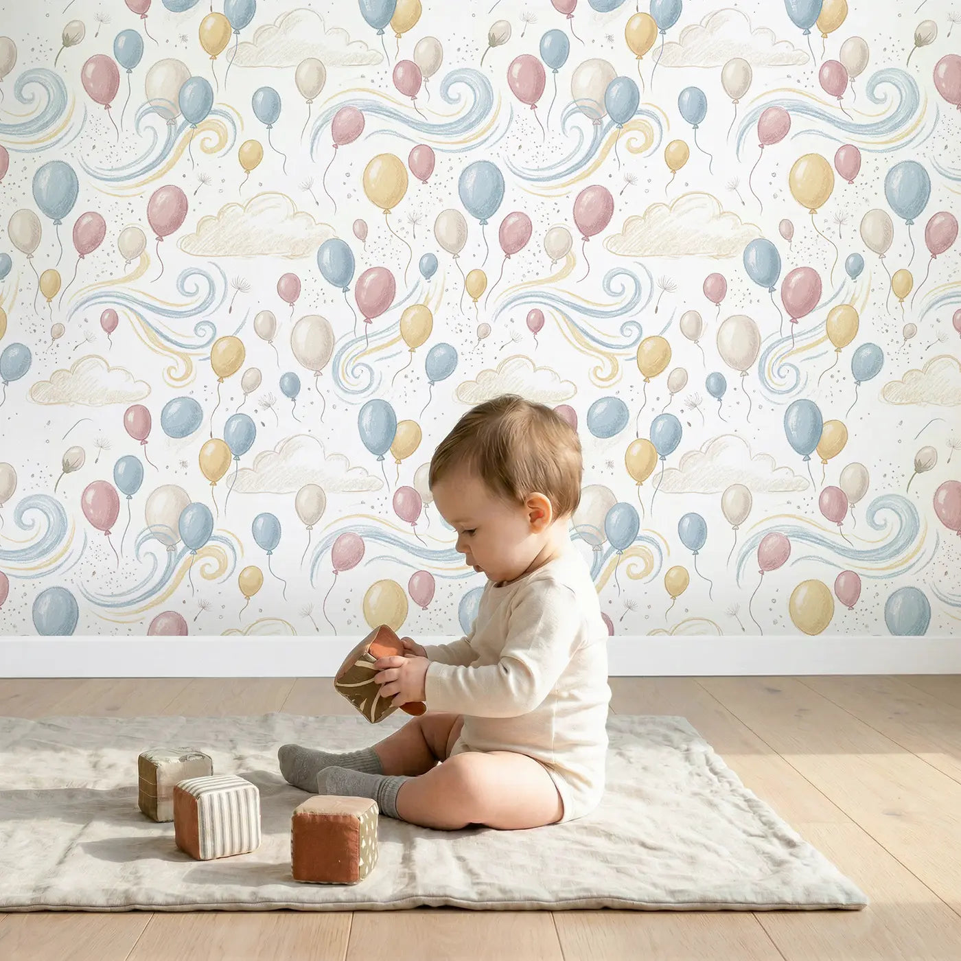 Miniature Balloon Soft Pastel wallpaper in styled kids room - Whimsy Tots
