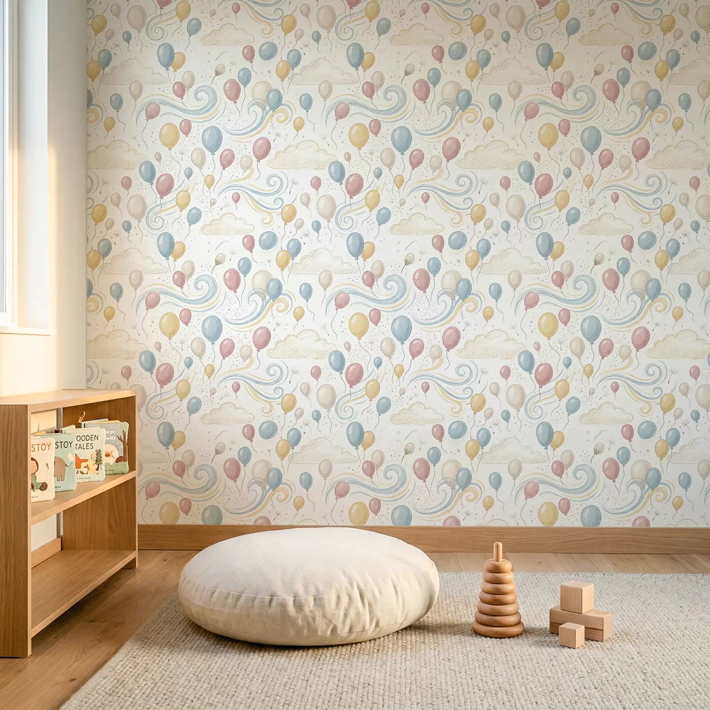 Miniature Balloon Soft Pastel wallpaper in Scandinavian nursery - Whimsy Tots