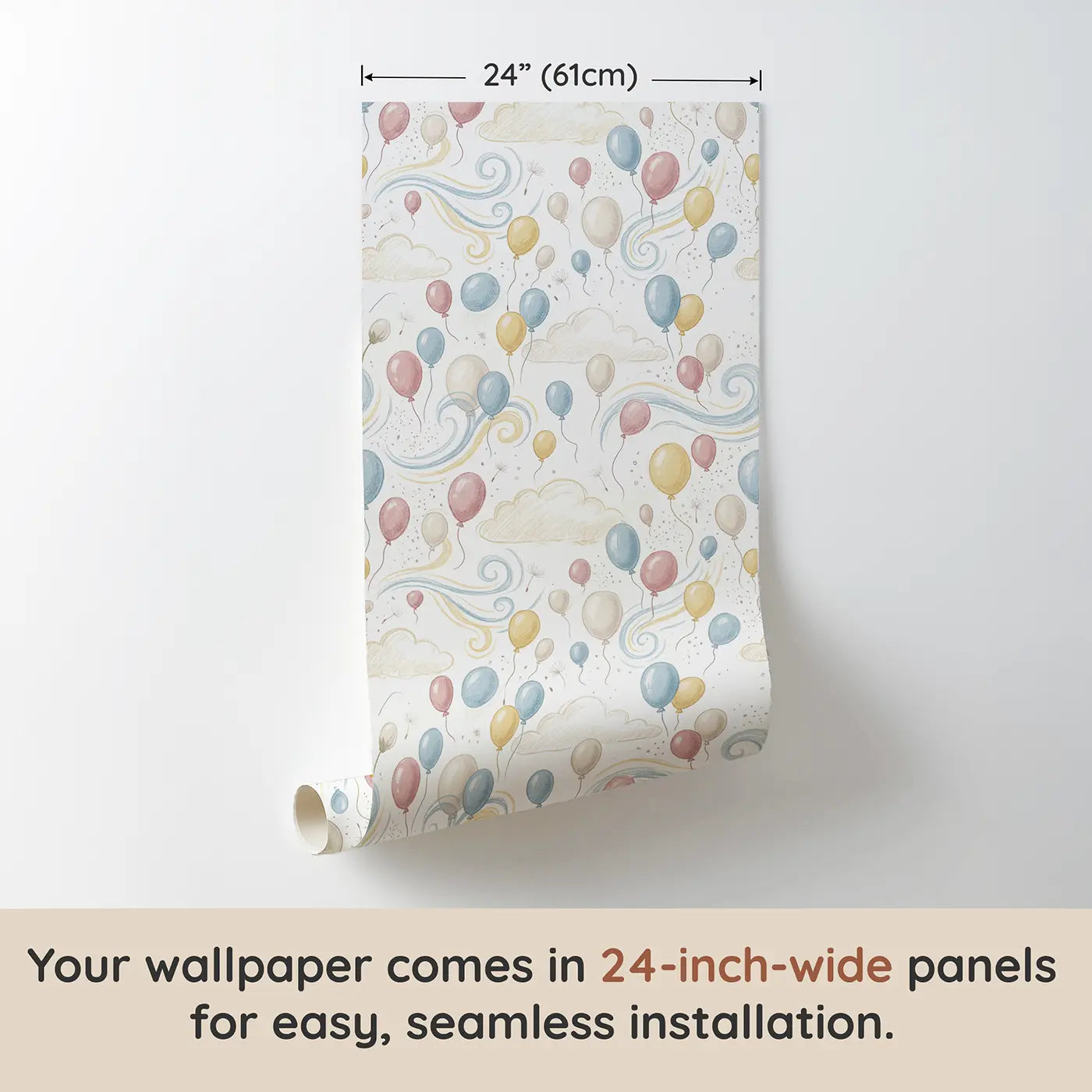 Miniature Balloon Soft Pastel wallpaper panel dimensions - Whimsy Tots