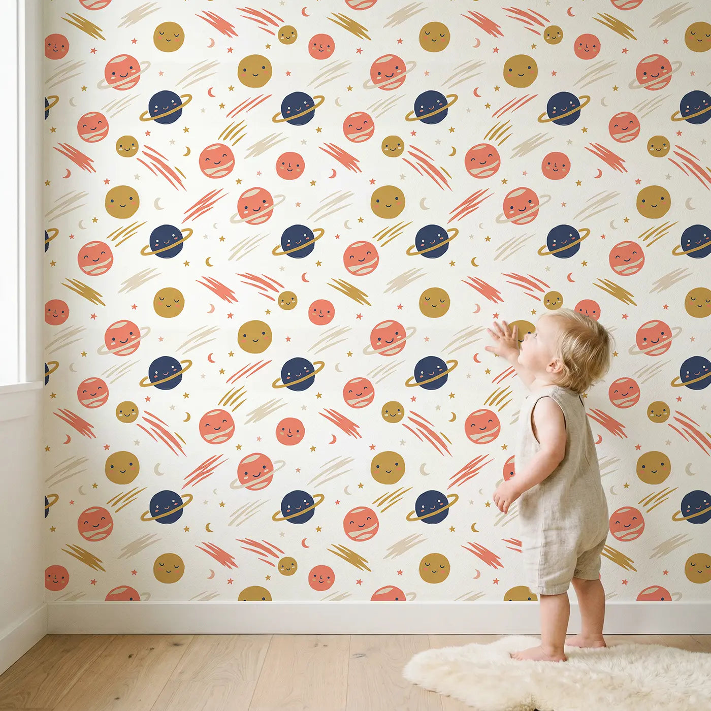 Friendly Planet Modern Illustration wallpaper in styled kids room - Whimsy Tots