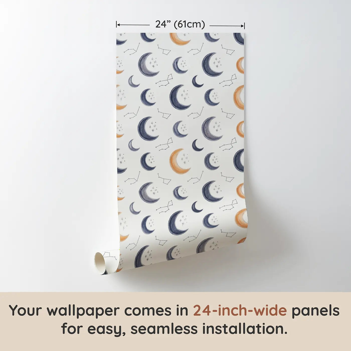 Crescent Moons Star Soft Pastel II wallpaper panel dimensions - Whimsy Tots