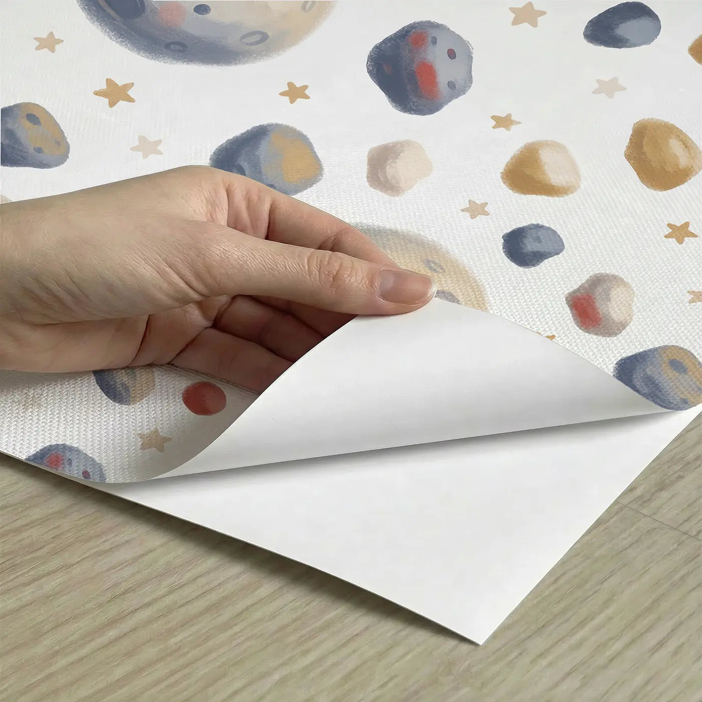 Asteroid Belt Rocks Soft Pastel peel and stick material close-up - Whimsy Tots