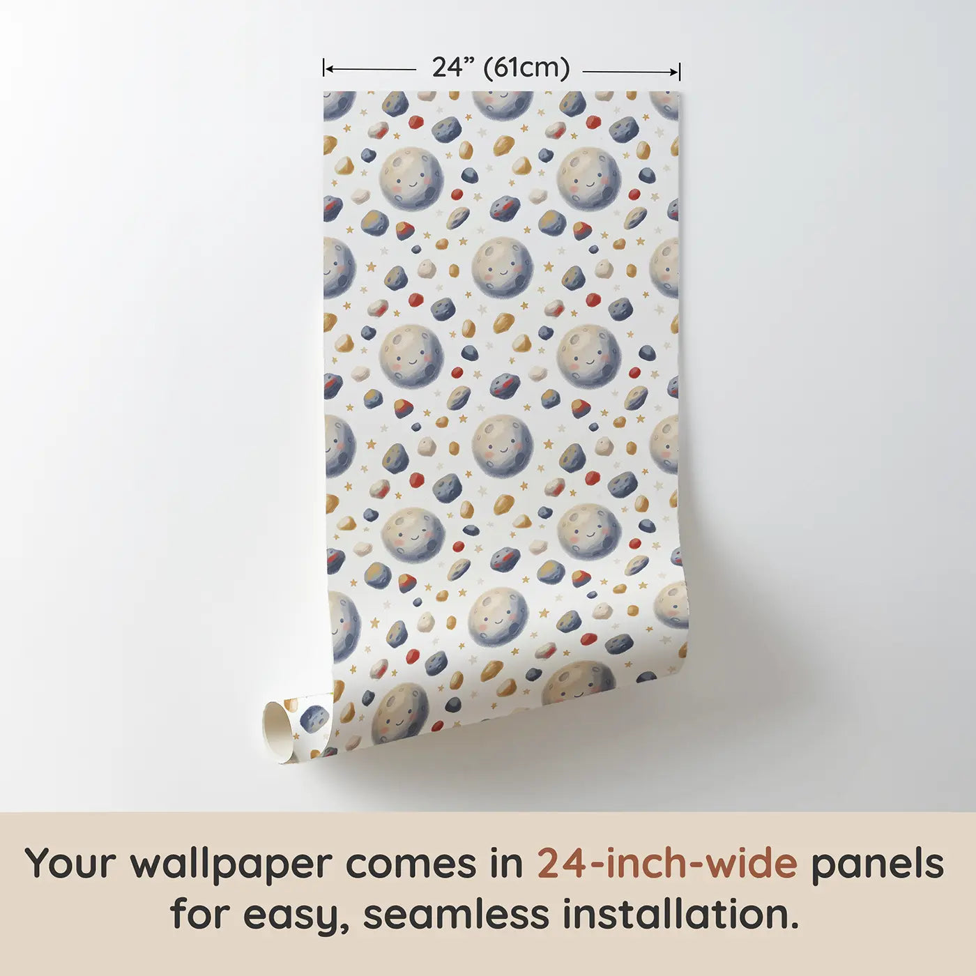 Asteroid Belt Rocks Soft Pastel wallpaper panel dimensions - Whimsy Tots