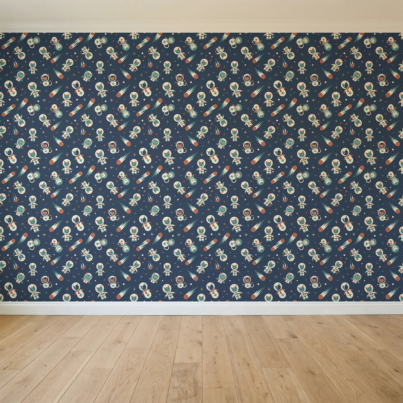 Astronaut Cat Spacesuit Geometric seamless wallpaper full pattern - Whimsy Tots