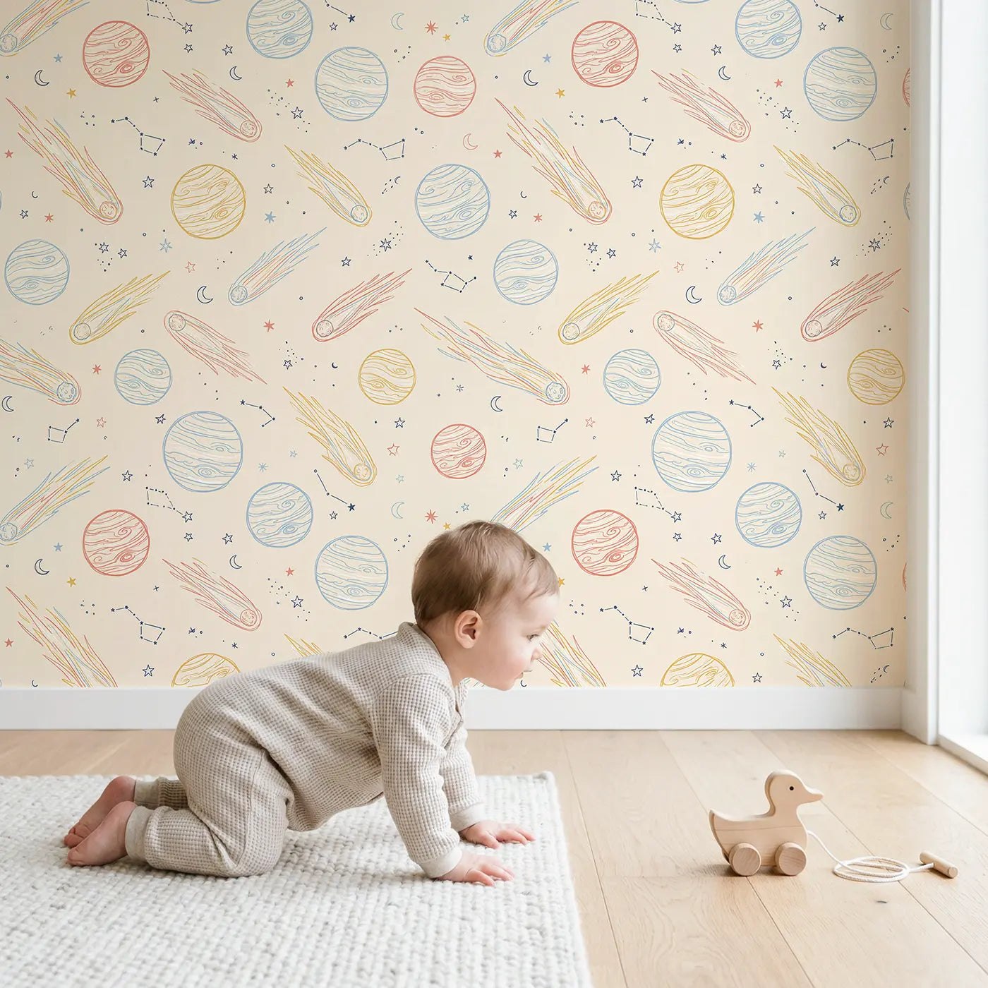 Gas Giant Swirl Hand-Drawn wallpaper in styled kids room - Whimsy Tots