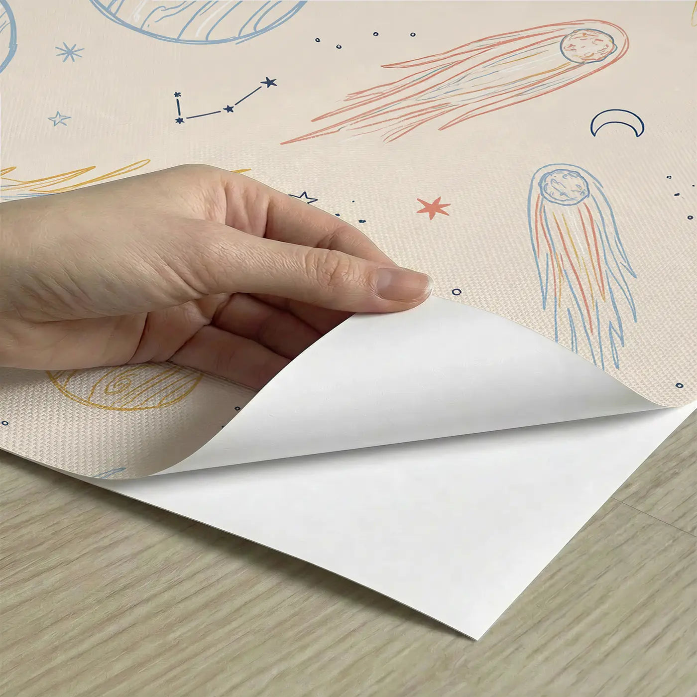 Gas Giant Swirl Hand-Drawn peel and stick material close-up - Whimsy Tots