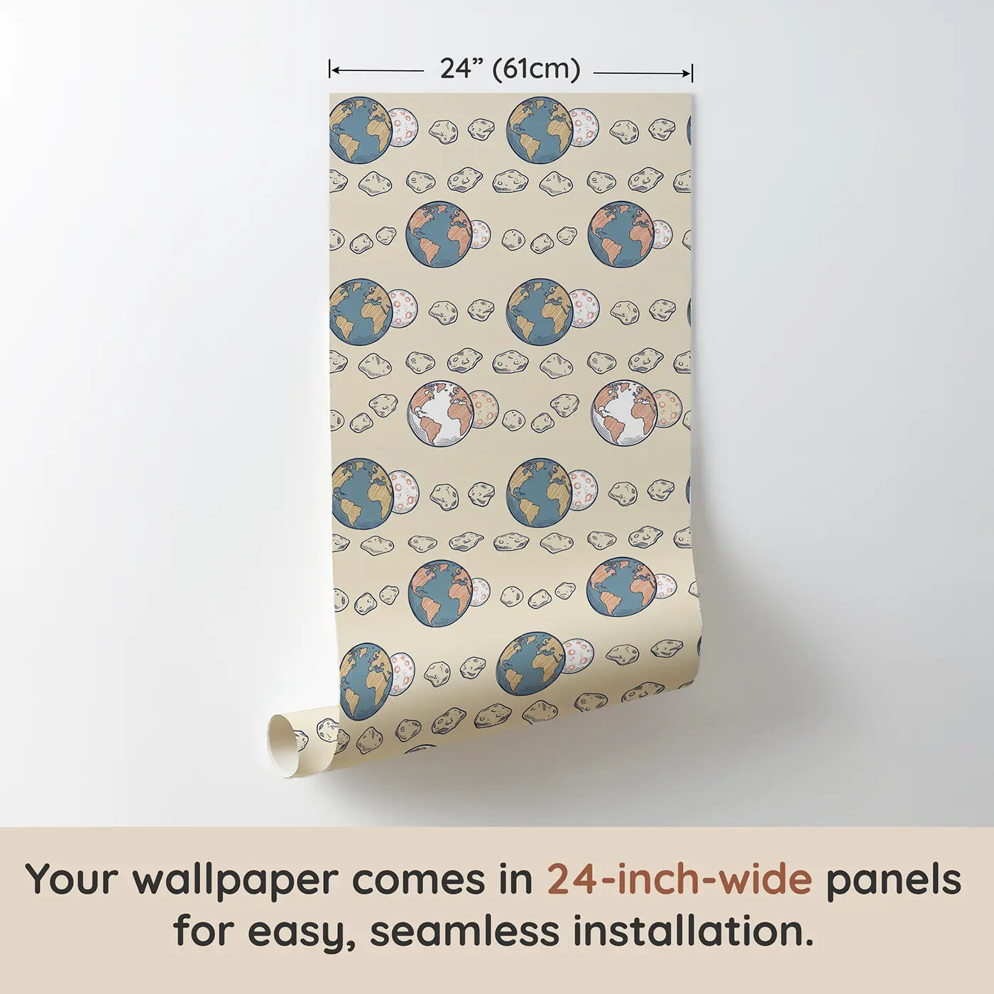 Earth Moon Pairs Hand-Drawn wallpaper panel dimensions - Whimsy Tots