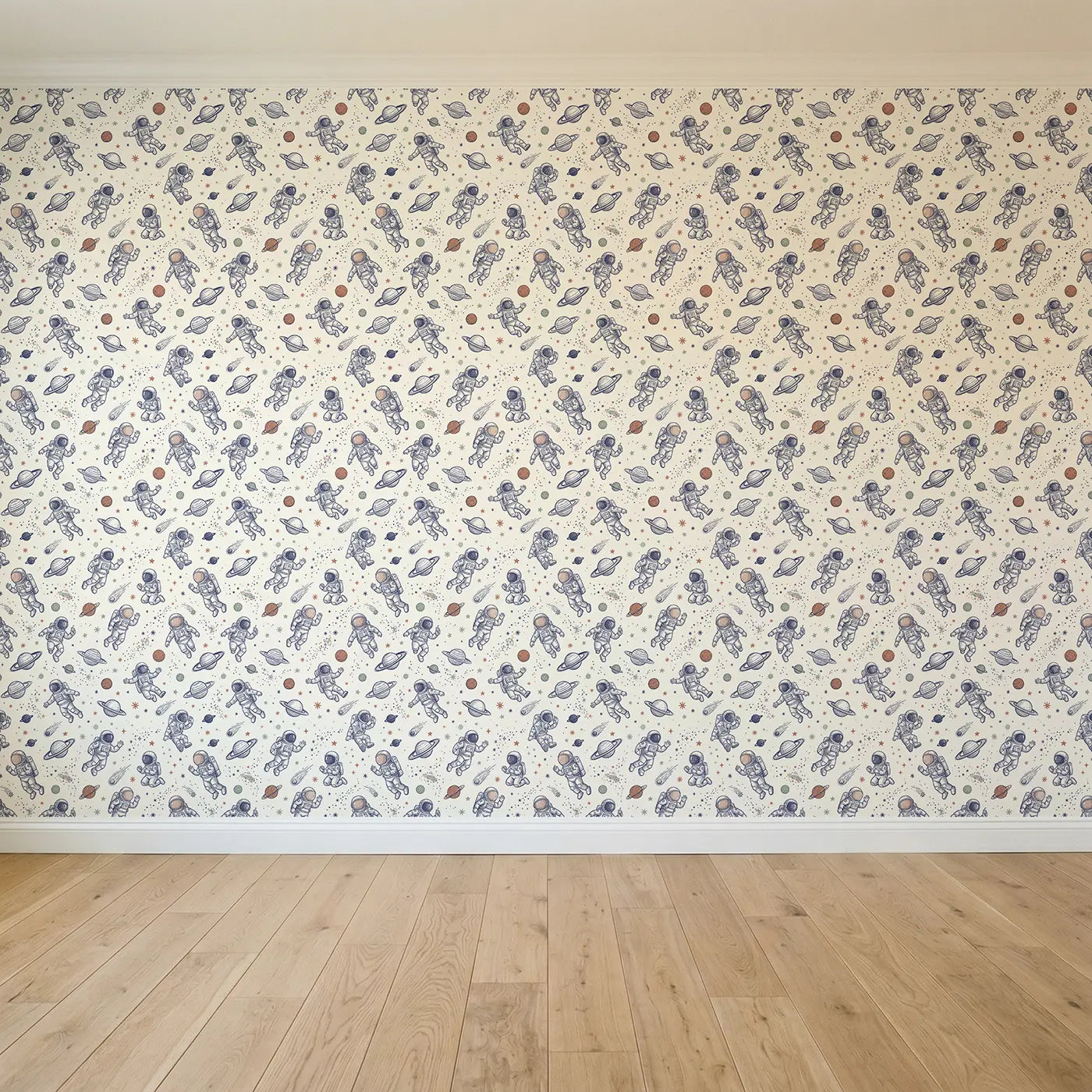 Friendly Astronauts Hand-Drawn seamless wallpaper full pattern - Whimsy Tots