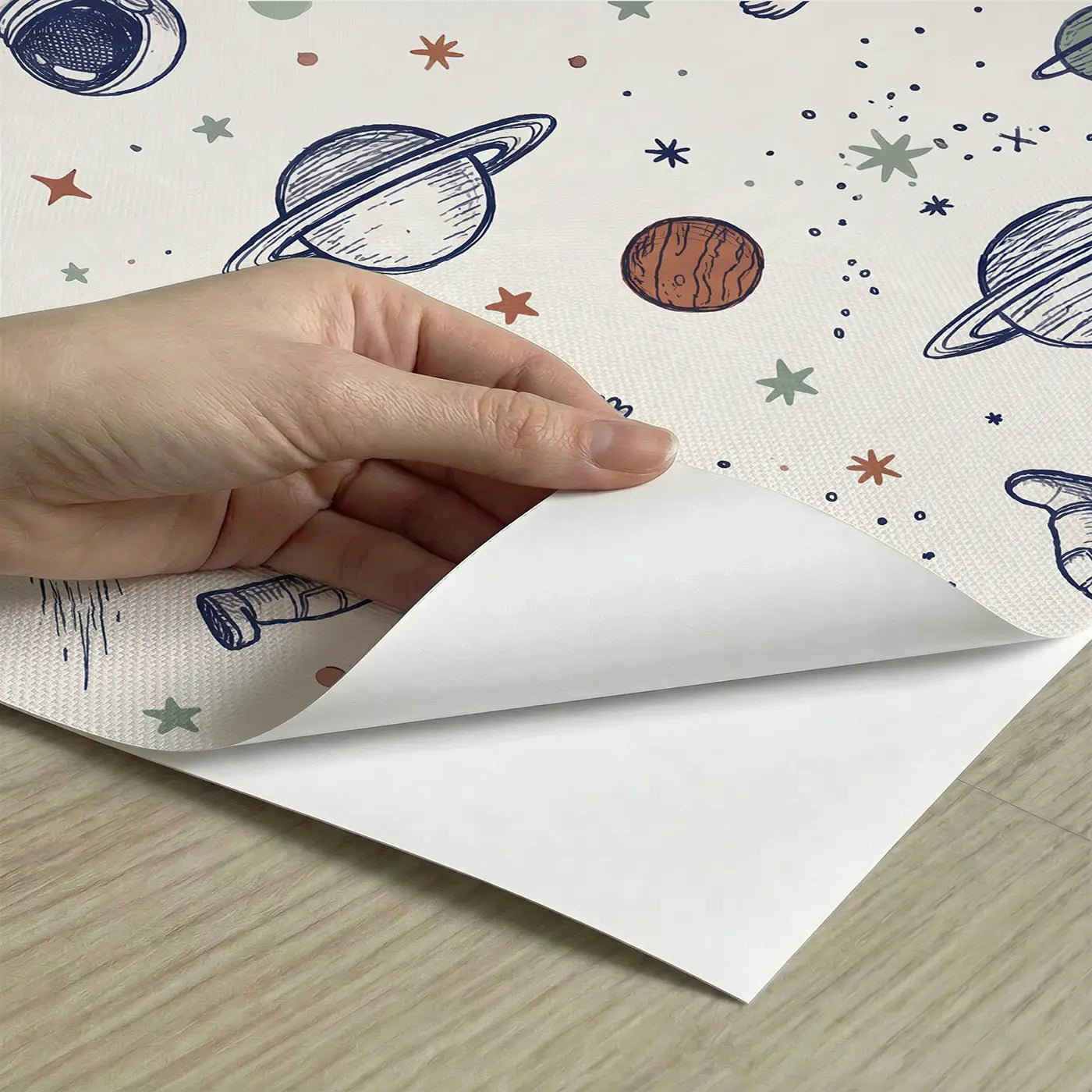Friendly Astronauts Hand-Drawn peel and stick material close-up - Whimsy Tots