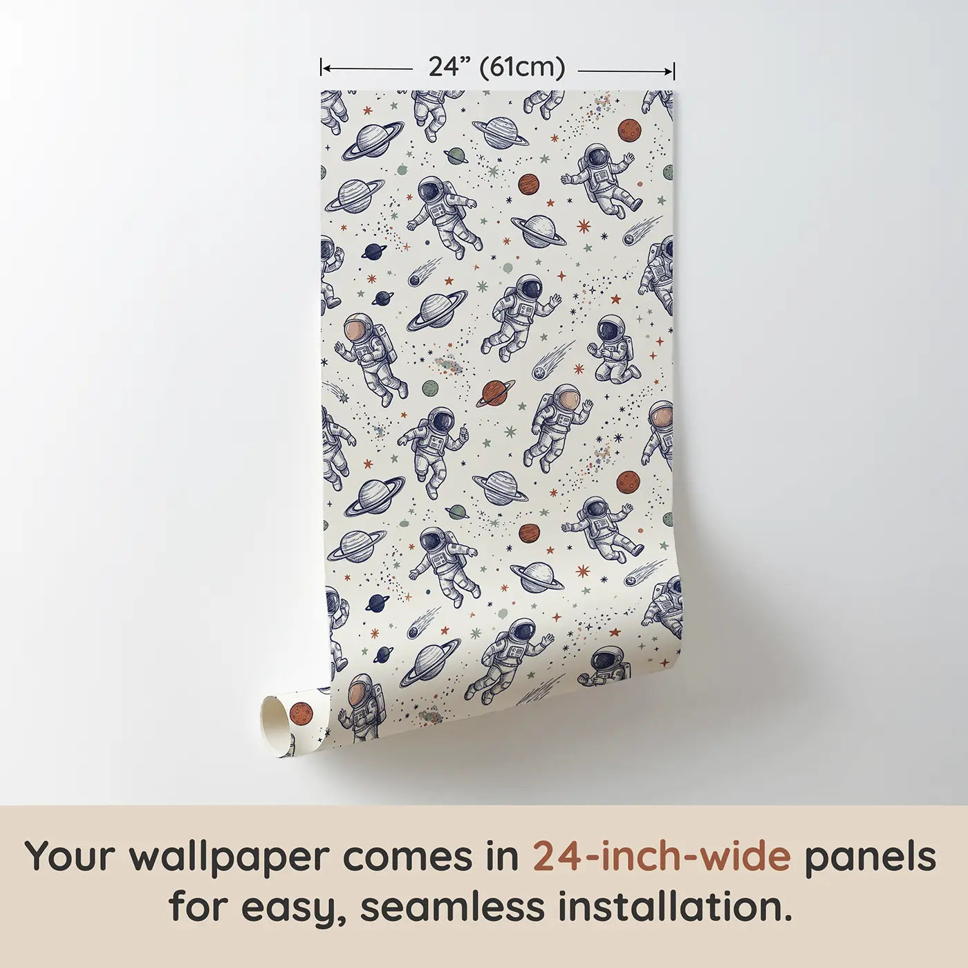 Friendly Astronauts Hand-Drawn wallpaper panel dimensions - Whimsy Tots