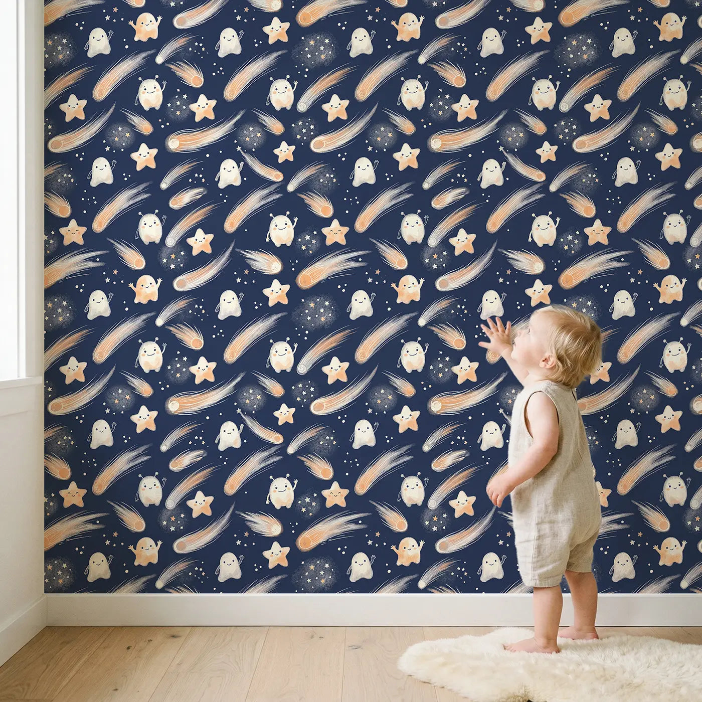 Alien Friends Soft Pastel wallpaper in styled kids room - Whimsy Tots