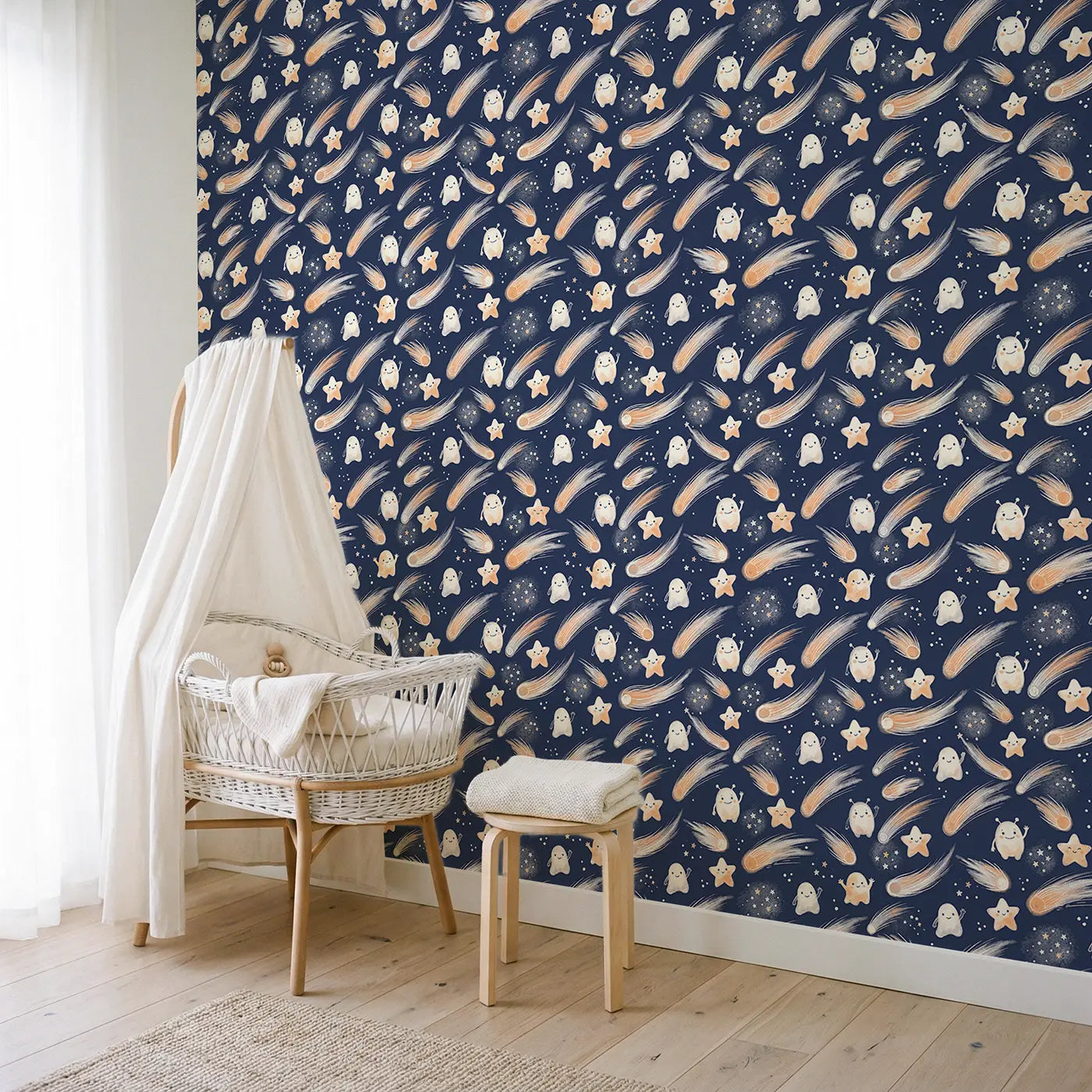Alien Friends Soft Pastel wallpaper in Scandinavian nursery - Whimsy Tots