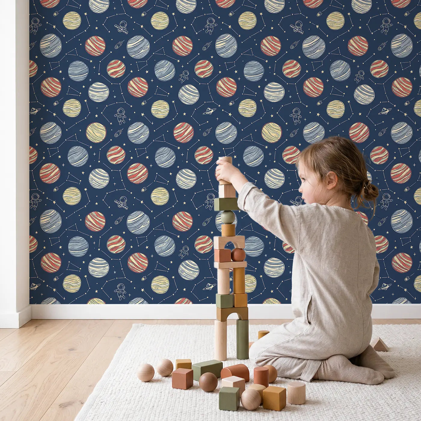 Gas Giant Swirl Hand-Drawn II wallpaper in styled kids room - Whimsy Tots