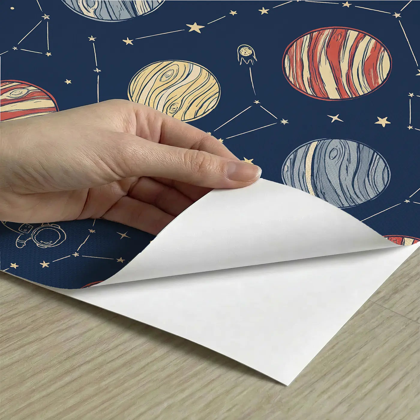Gas Giant Swirl Hand-Drawn II peel and stick material close-up - Whimsy Tots