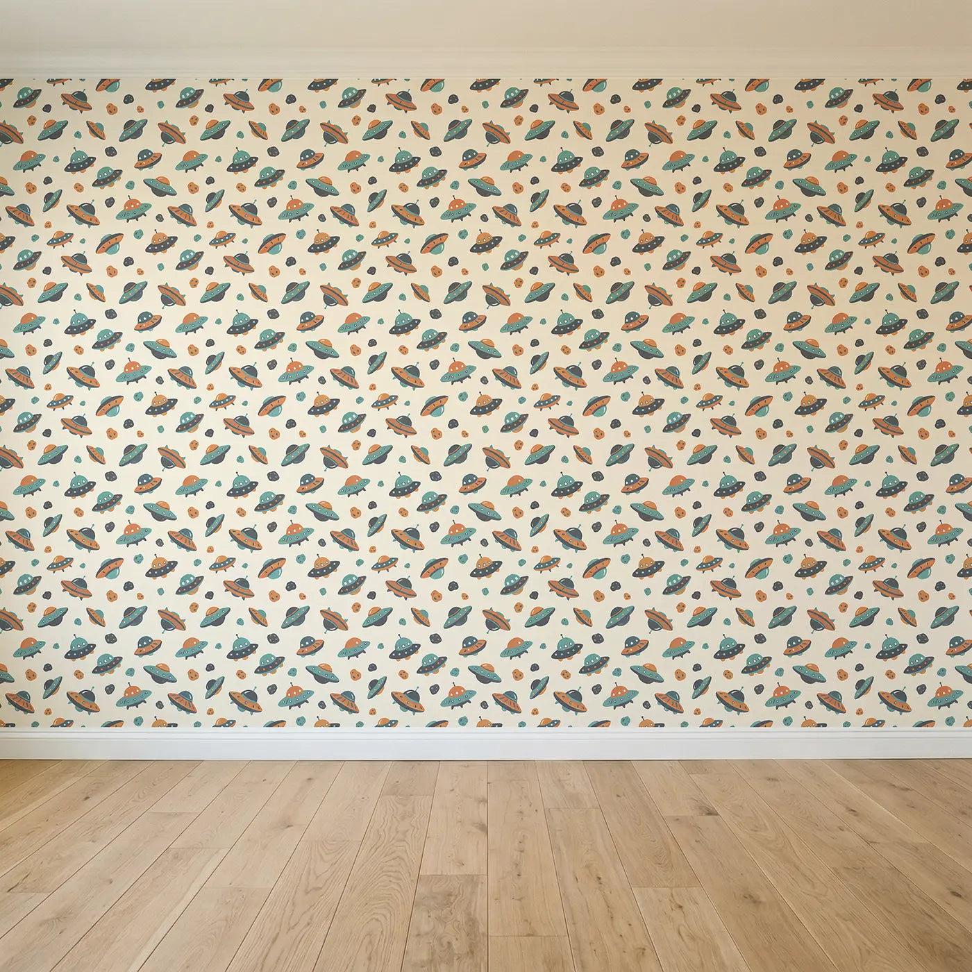 Friendly Ufos Modern Illustration seamless wallpaper full pattern - Whimsy Tots