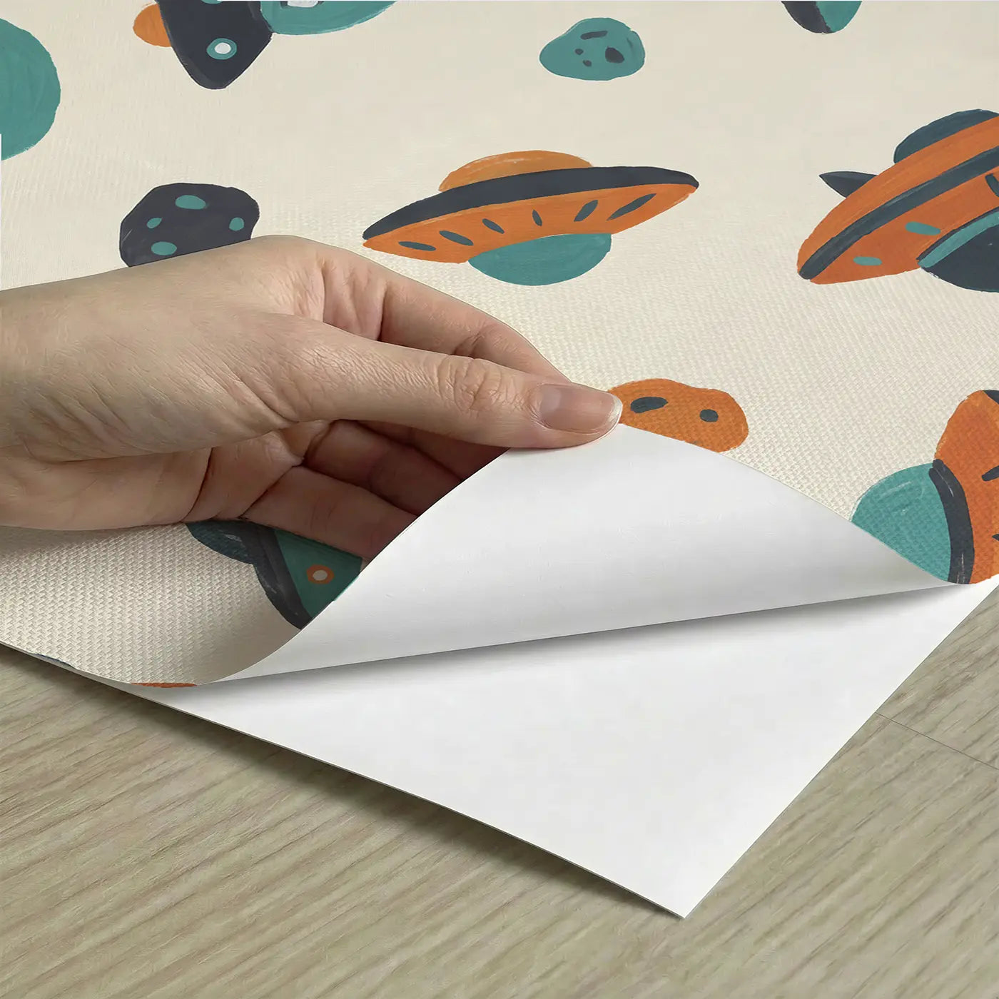 Friendly Ufos Modern Illustration peel and stick material close-up - Whimsy Tots