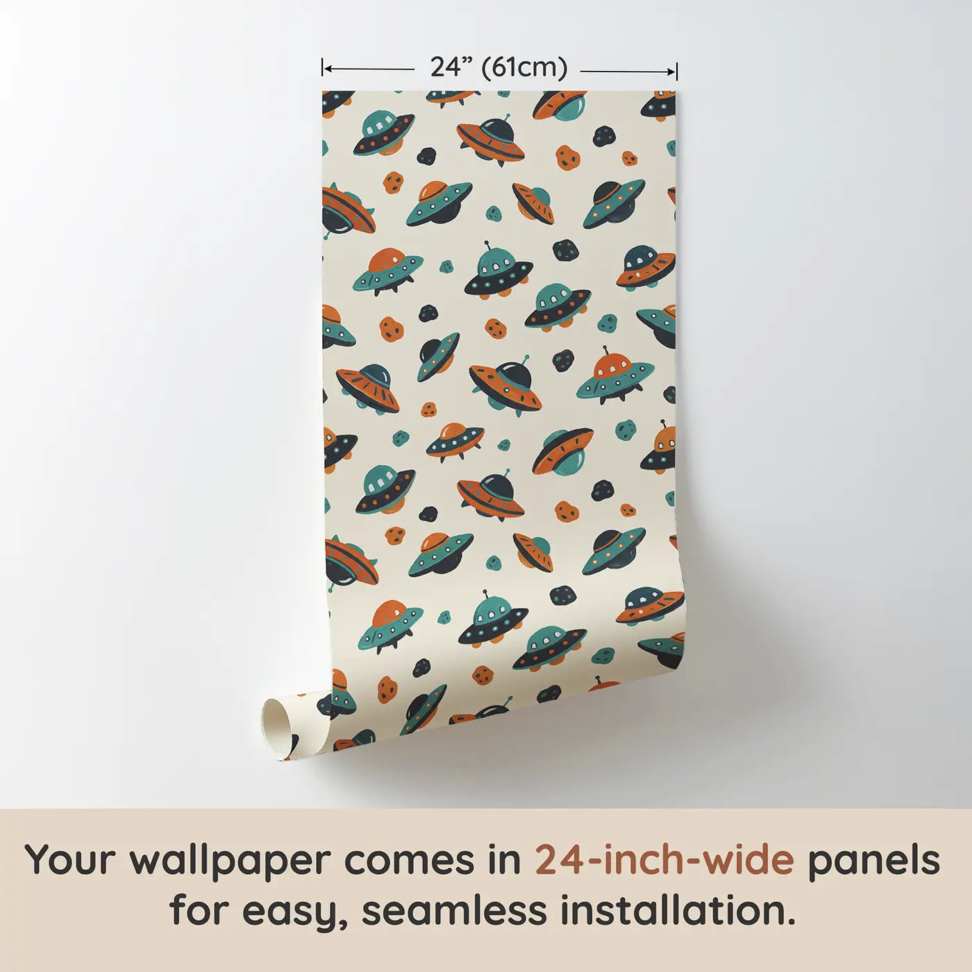 Friendly Ufos Modern Illustration wallpaper panel dimensions - Whimsy Tots