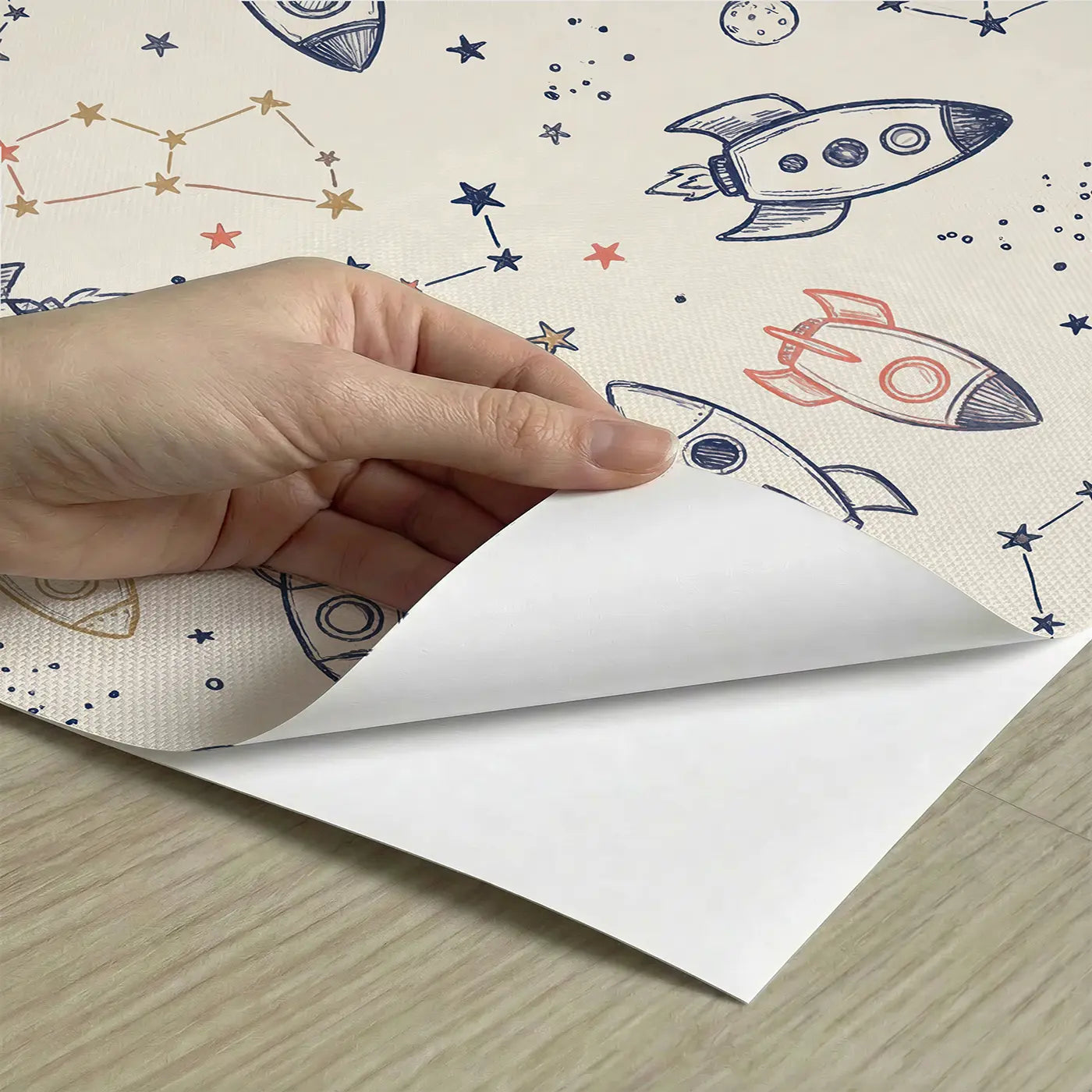 Chunky Toy Rockets Hand-Drawn peel and stick material close-up - Whimsy Tots