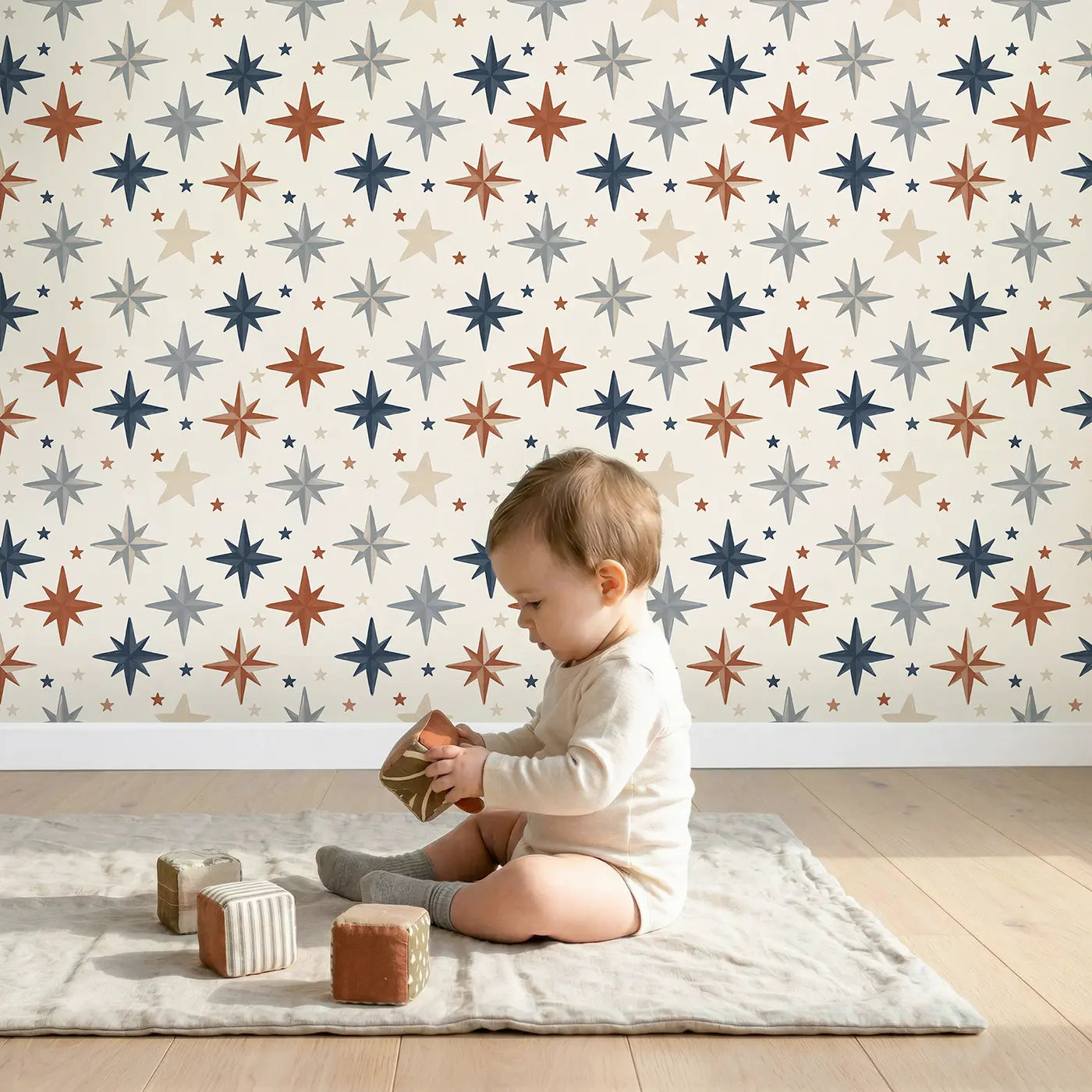 North Star Compass Modern Illustration wallpaper in styled kids room - Whimsy Tots