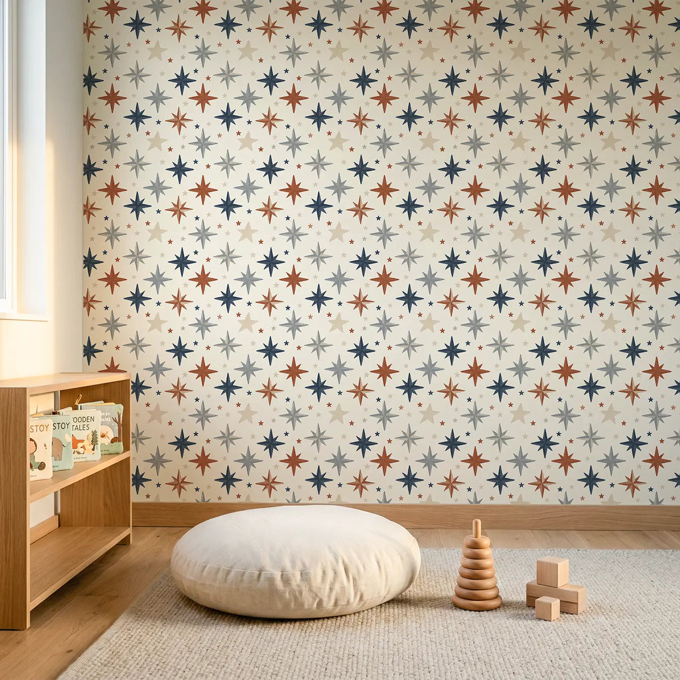 North Star Compass Modern Illustration wallpaper in Scandinavian nursery - Whimsy Tots
