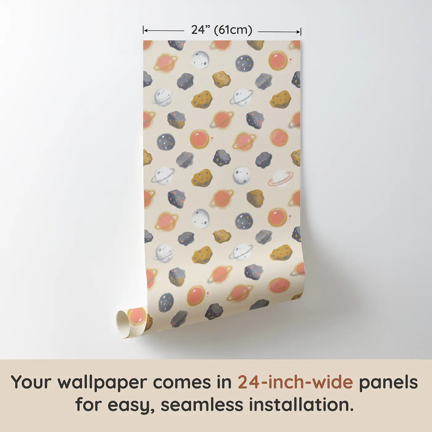 Asteroid Belt Rocks Soft Pastel II wallpaper panel dimensions - Whimsy Tots