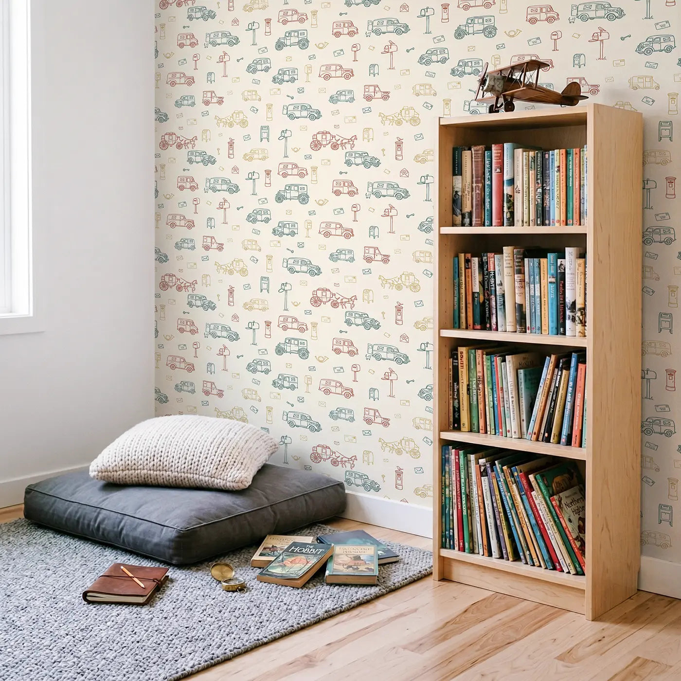 Vintage Postal Hand-Drawn wallpaper in Scandinavian nursery - Whimsy Tots
