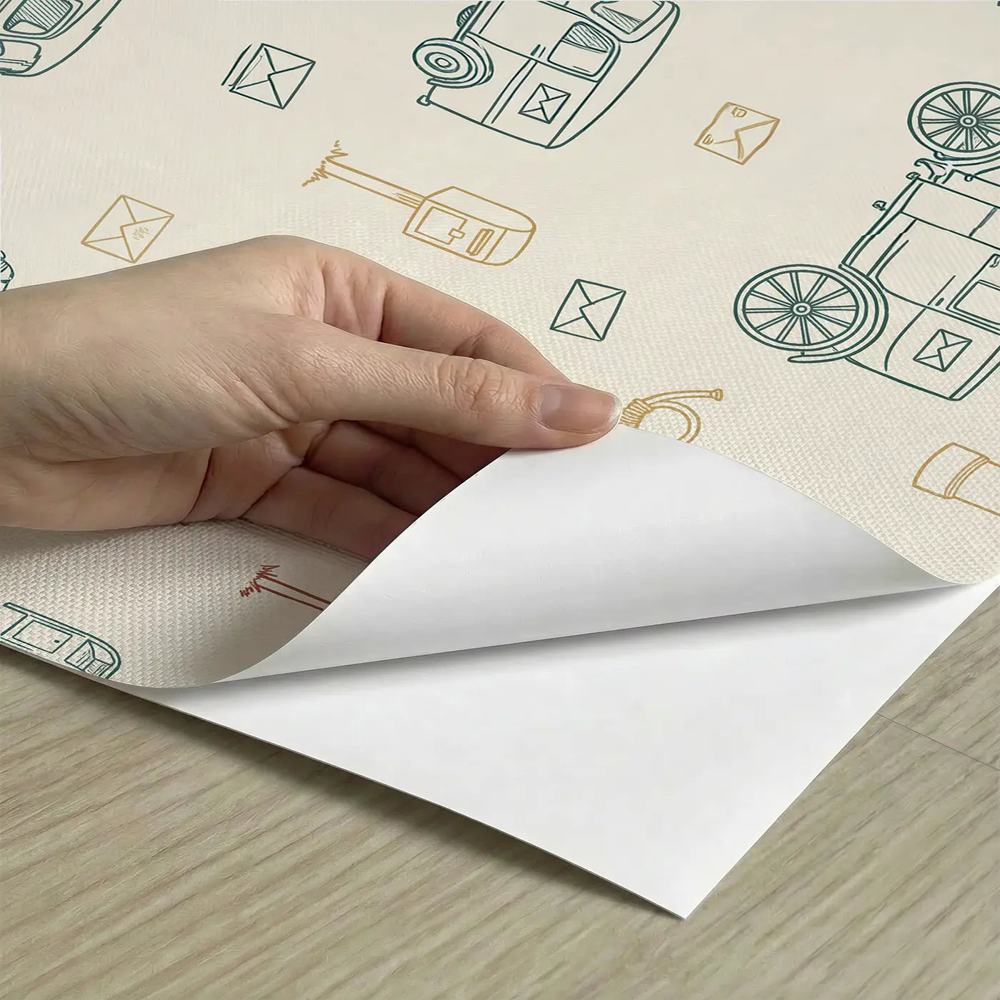 Vintage Postal Hand-Drawn peel and stick material close-up - Whimsy Tots
