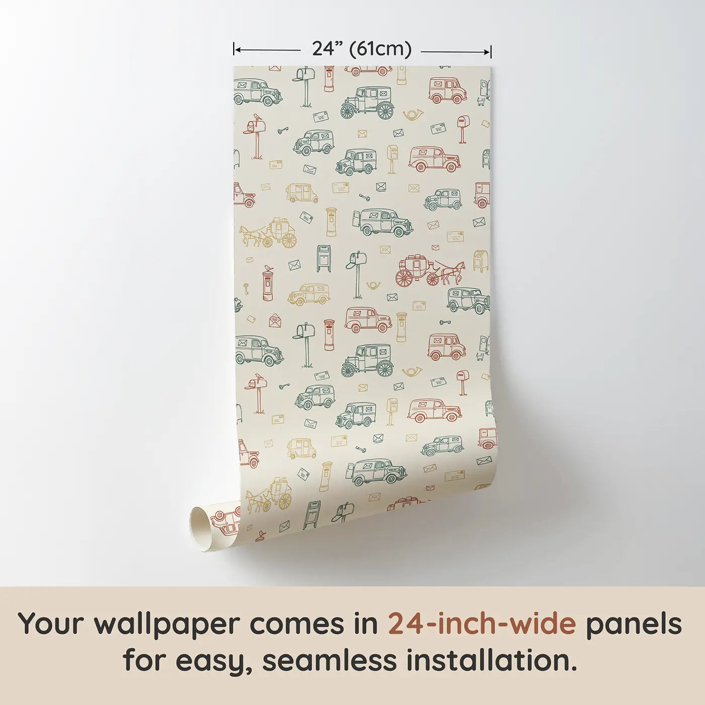 Vintage Postal Hand-Drawn wallpaper panel dimensions - Whimsy Tots
