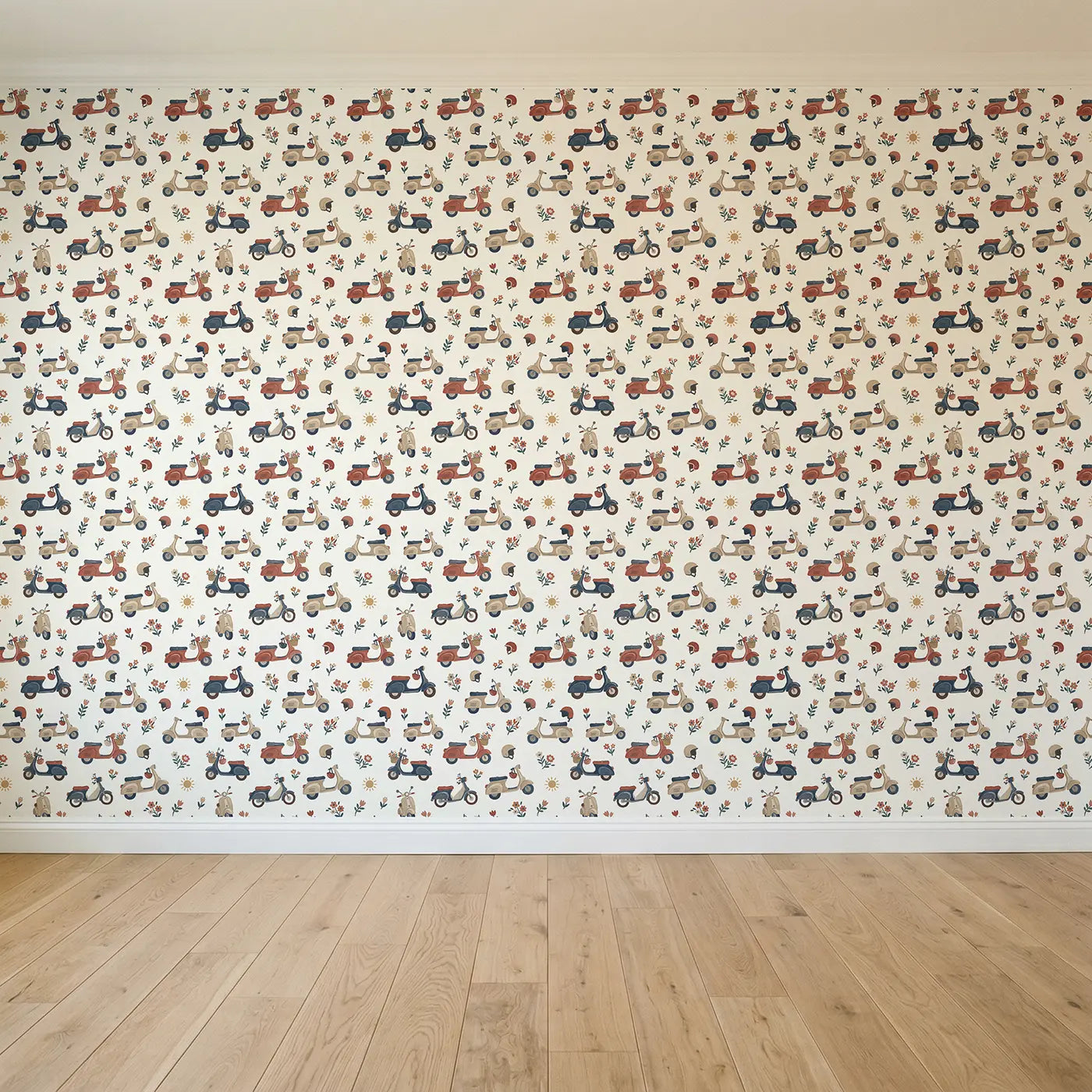 Retro Scooters Modern Illustration seamless wallpaper full pattern - Whimsy Tots
