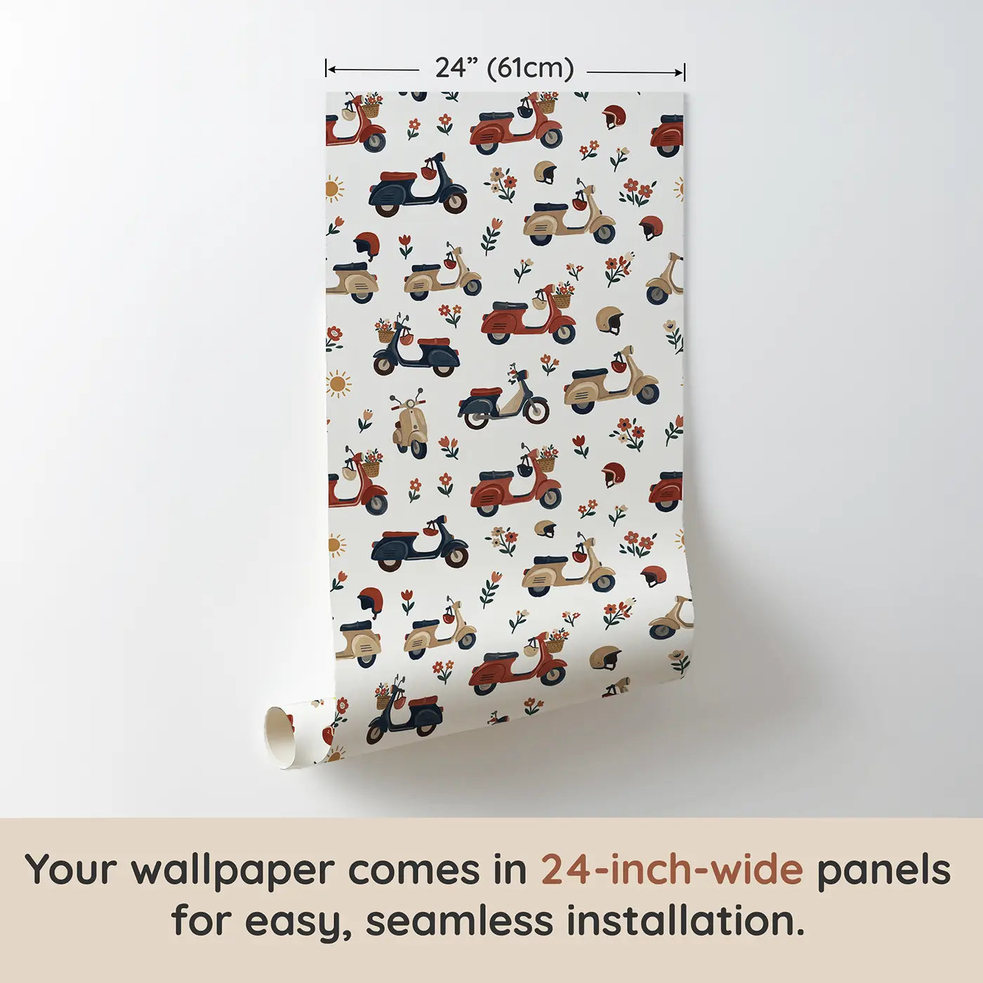 Retro Scooters Modern Illustration wallpaper panel dimensions - Whimsy Tots