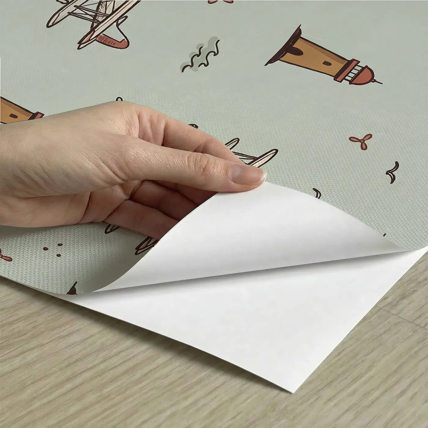 Old-Fashioned Seaplanes Hand-Drawn peel and stick material close-up - Whimsy Tots