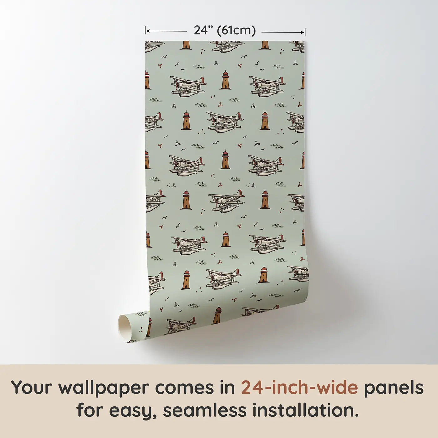 Old-Fashioned Seaplanes Hand-Drawn wallpaper panel dimensions - Whimsy Tots
