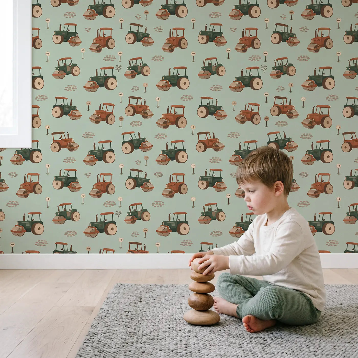 Old-Fashioned Steam Modern Illustration wallpaper in styled kids room - Whimsy Tots