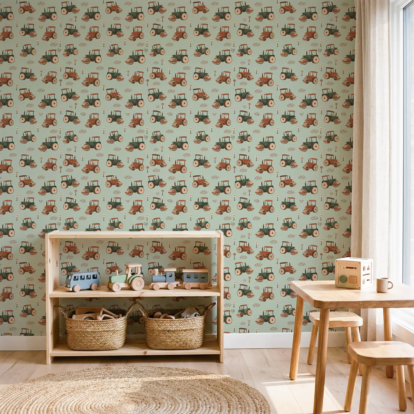 Old-Fashioned Steam Modern Illustration wallpaper in Scandinavian nursery - Whimsy Tots