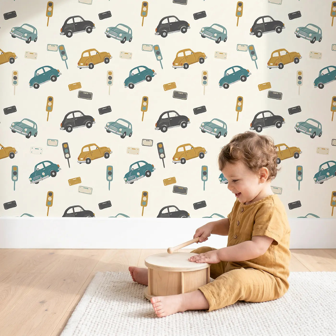Vintage Rounded Modern Illustration wallpaper in styled kids room - Whimsy Tots