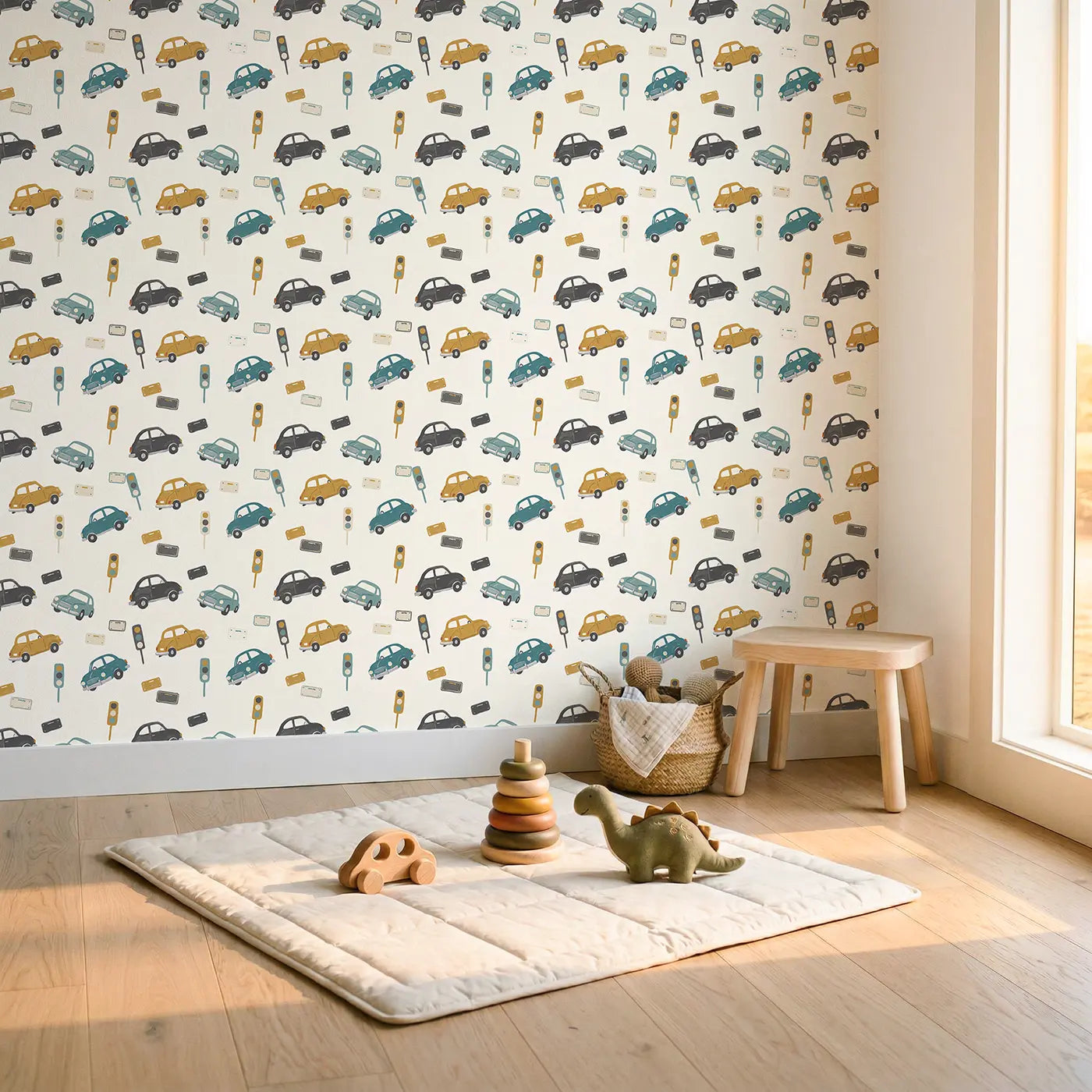 Vintage Rounded Modern Illustration wallpaper in Scandinavian nursery - Whimsy Tots