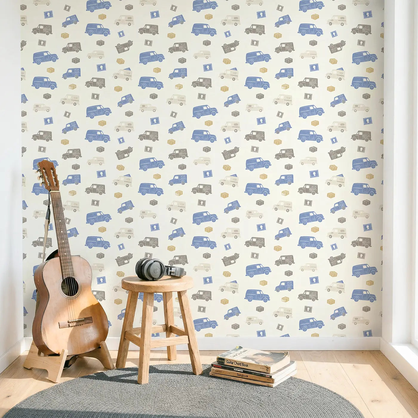 Retro Delivery Block Print wallpaper in Scandinavian nursery - Whimsy Tots