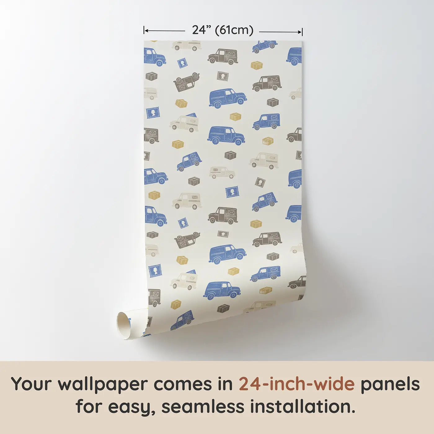 Retro Delivery Block Print wallpaper panel dimensions - Whimsy Tots